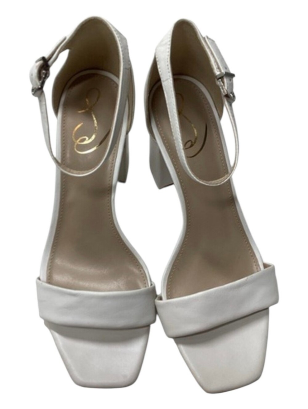 Sam Edelman White Block Heel Ankle Strap Sandals